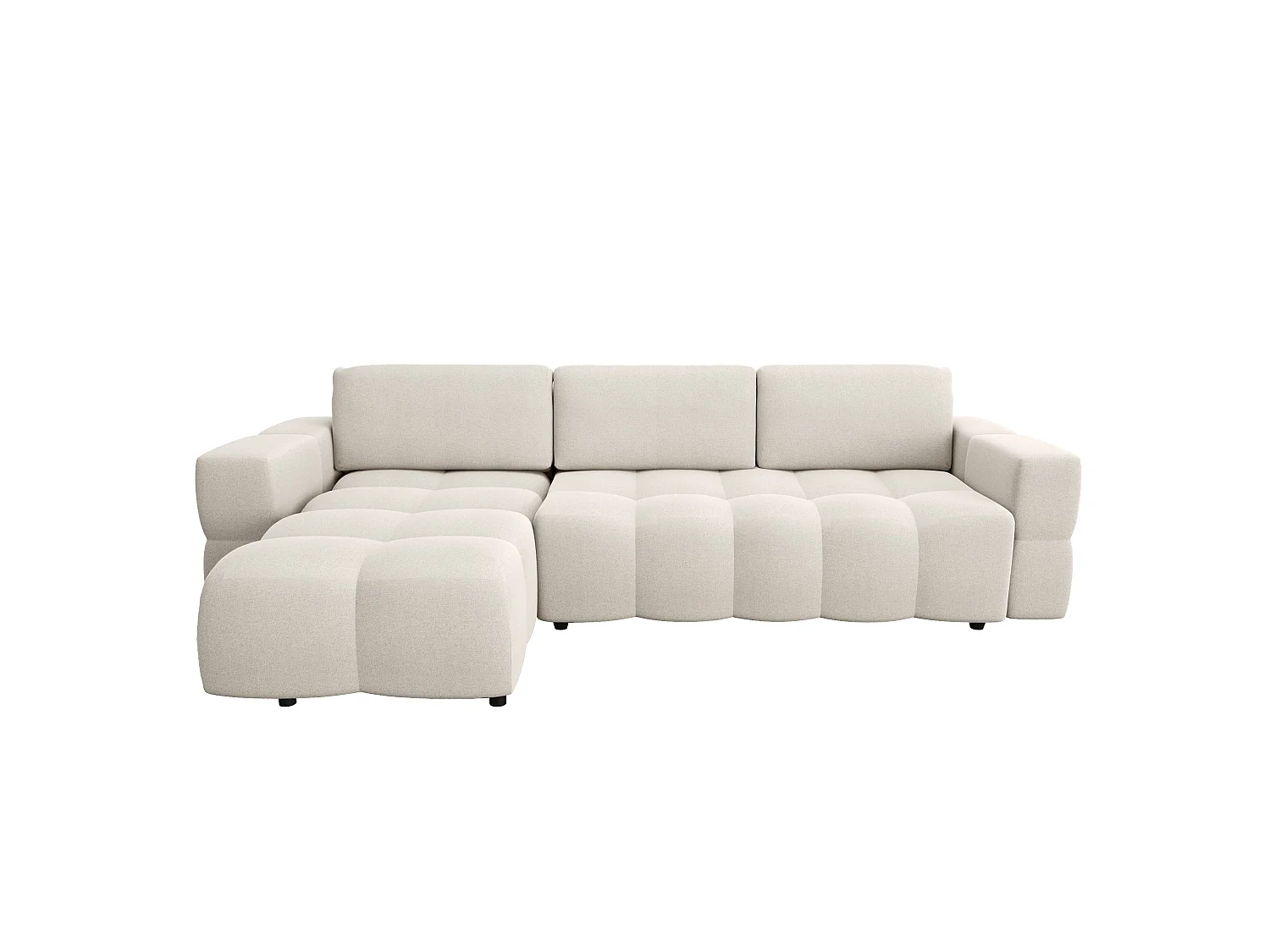 Canapé d'angle convertible 5 places avec coffre en coton crème