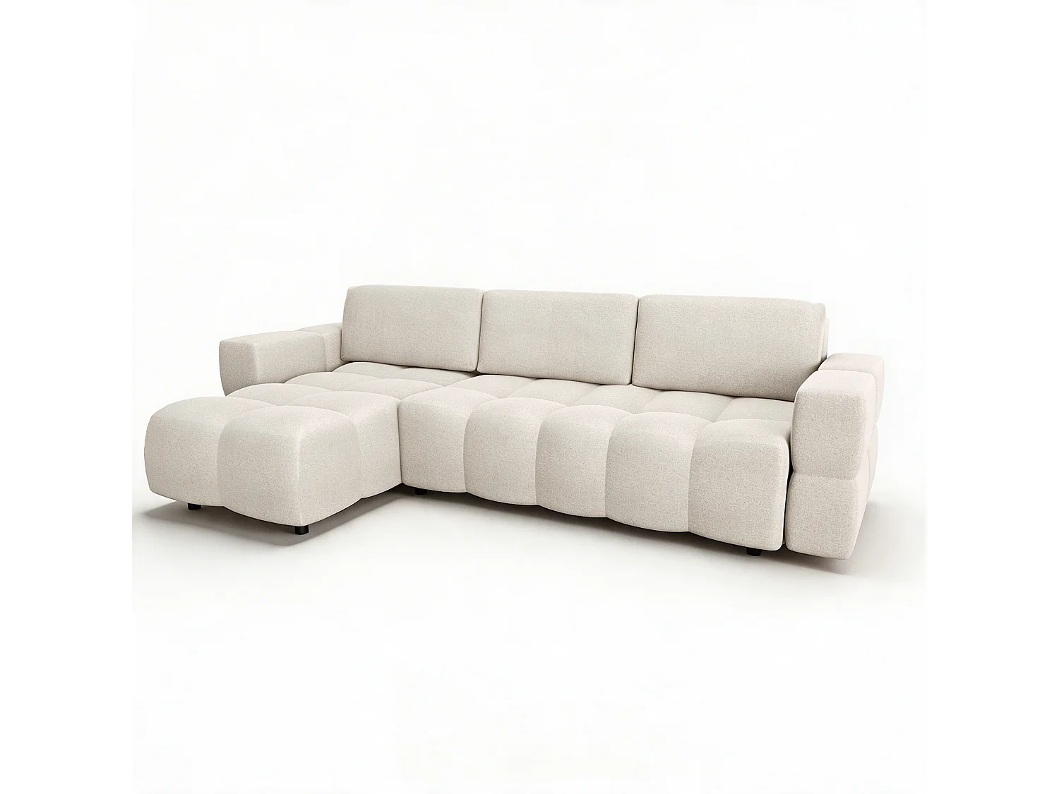 Canapé d'angle convertible 5 places avec coffre en coton crème