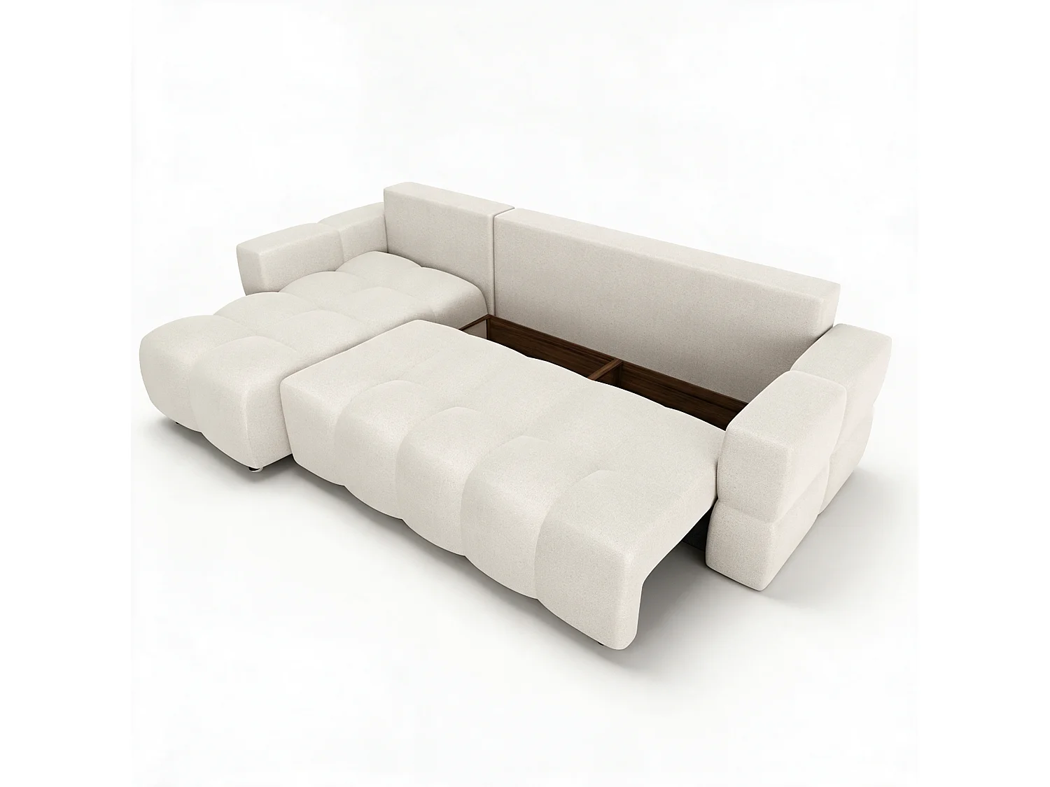 Canapé d'angle convertible 5 places avec coffre en coton crème