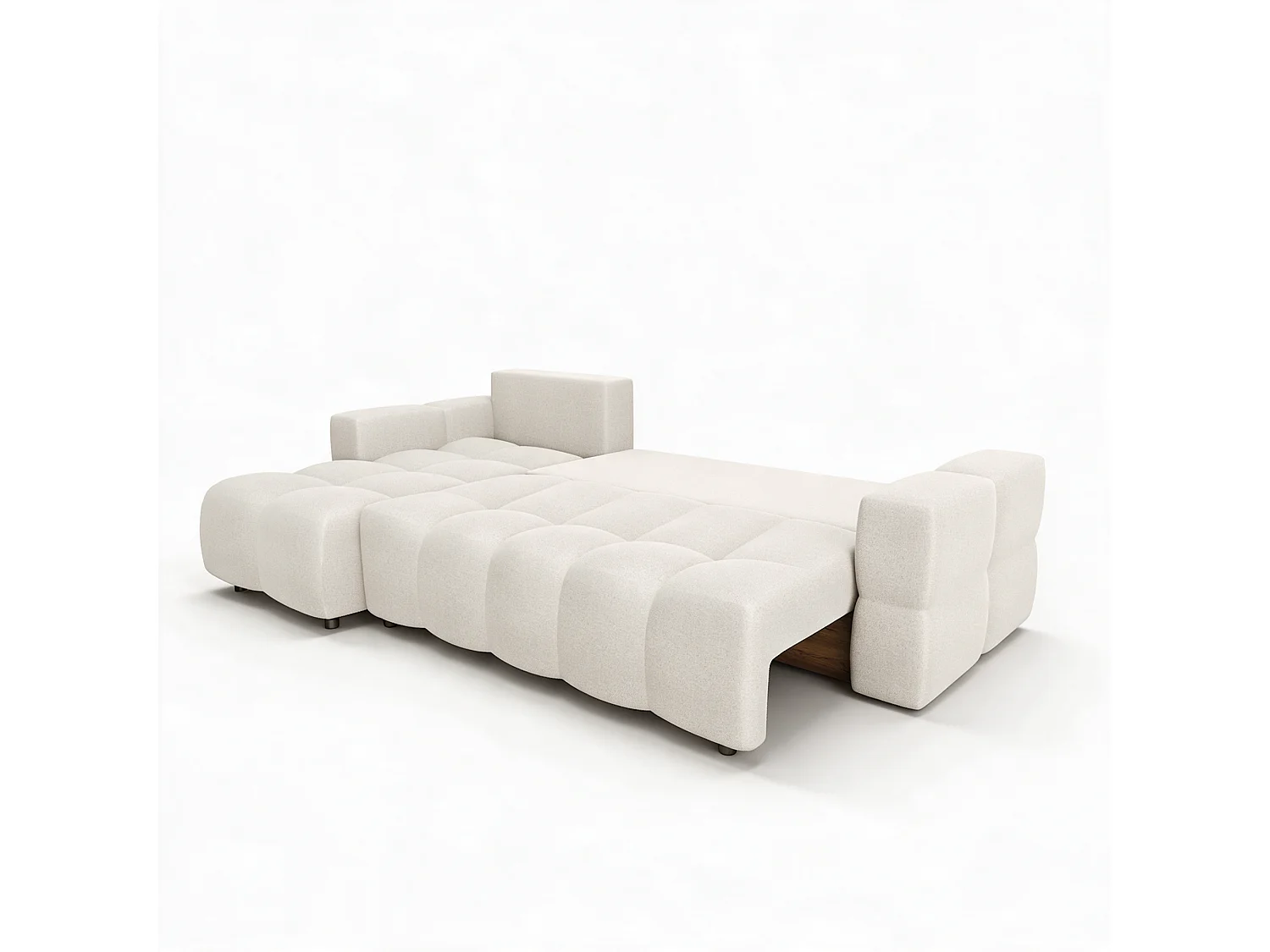 Canapé d'angle convertible 5 places avec coffre en coton crème