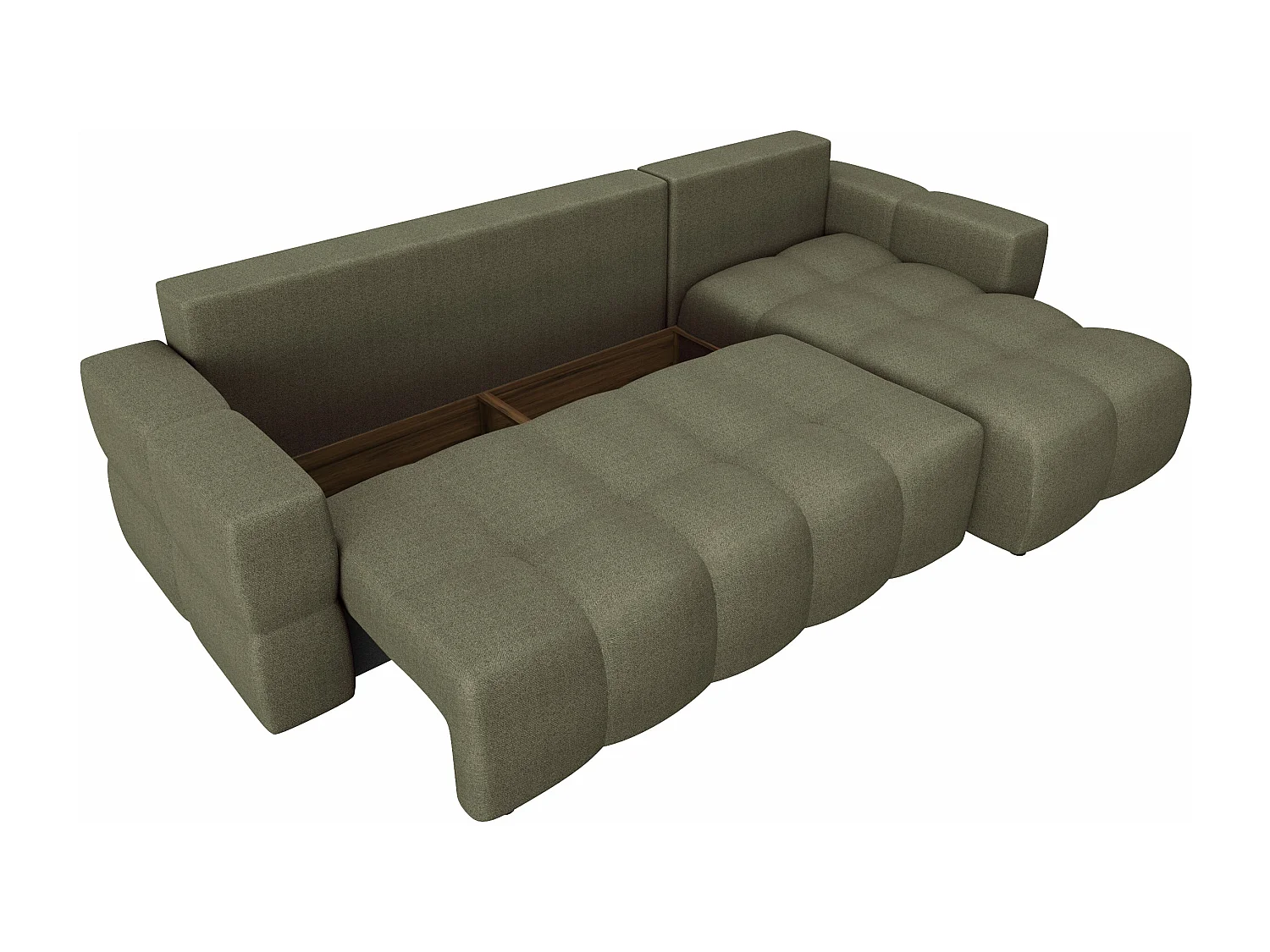 Canapé d'angle droit convertible coffre 5 places tissu tramé vert  GABRIEL