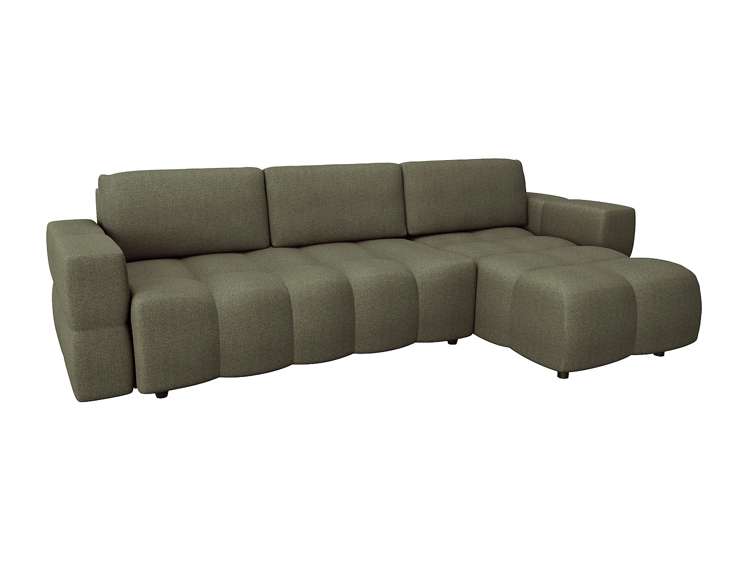 Canapé d'angle droit convertible coffre 5 places tissu tramé vert  GABRIEL