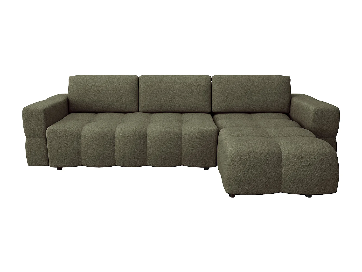 Canapé d'angle droit convertible 5 places GABRIEL en tissu tramé vert olive