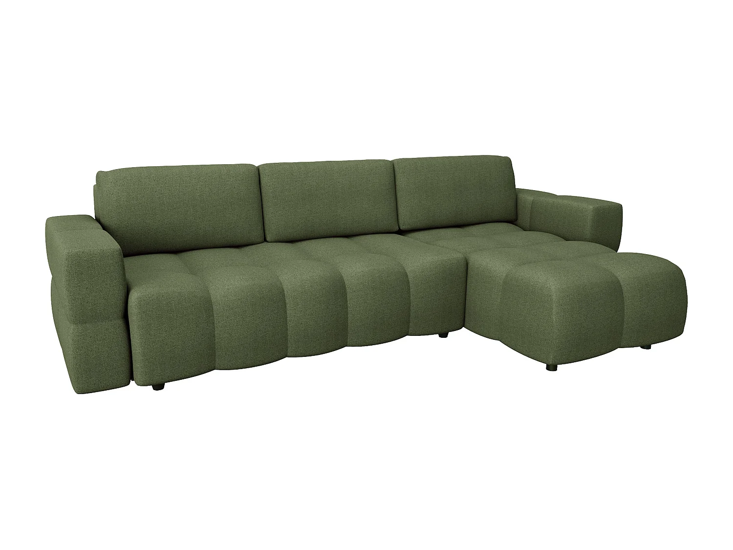 Canapé d'angle droit convertible 5 places GABRIEL en tissu tramé vert olive