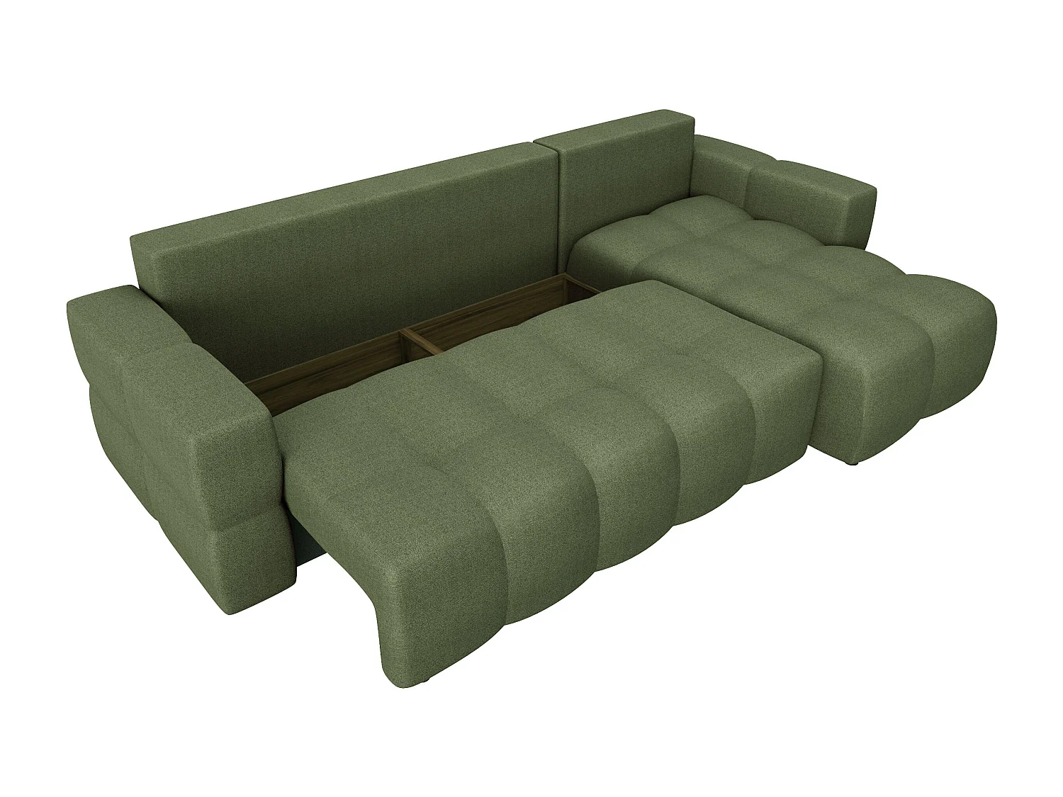 Canapé d'angle droit convertible 5 places GABRIEL en tissu tramé vert olive