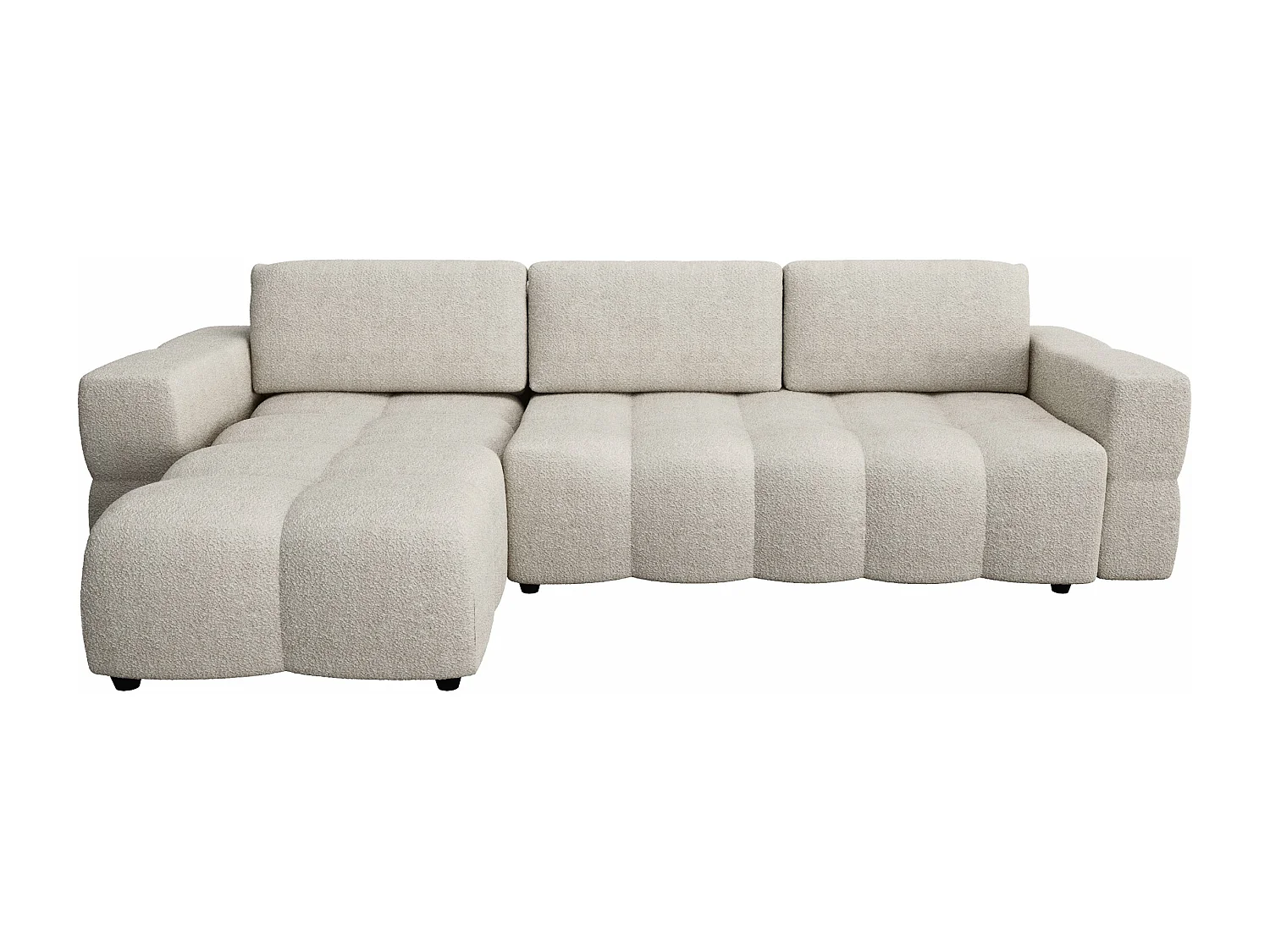 Canapé d'angle gauche convertible coffre 5 places bouclette beige  GABRIEL