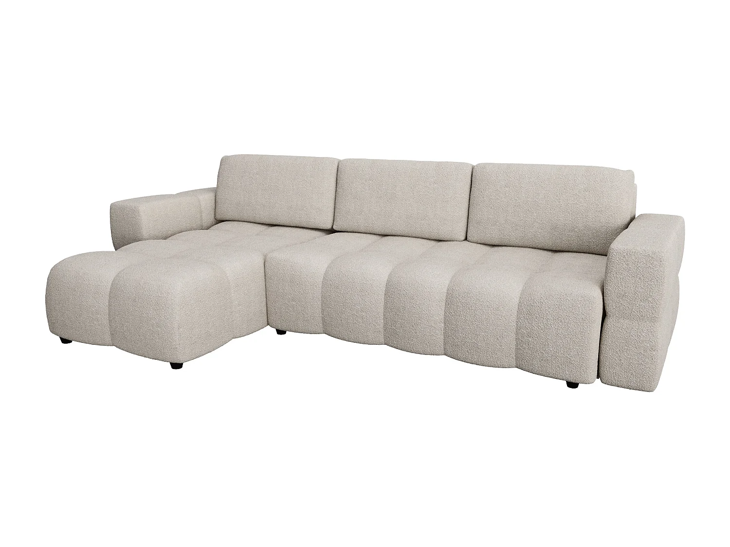 Canapé d'angle gauche convertible coffre 5 places bouclette beige  GABRIEL