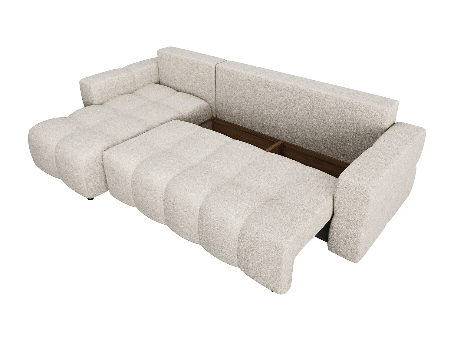 Canapé d'angle gauche convertible coffre 5 places bouclette beige  GABRIEL