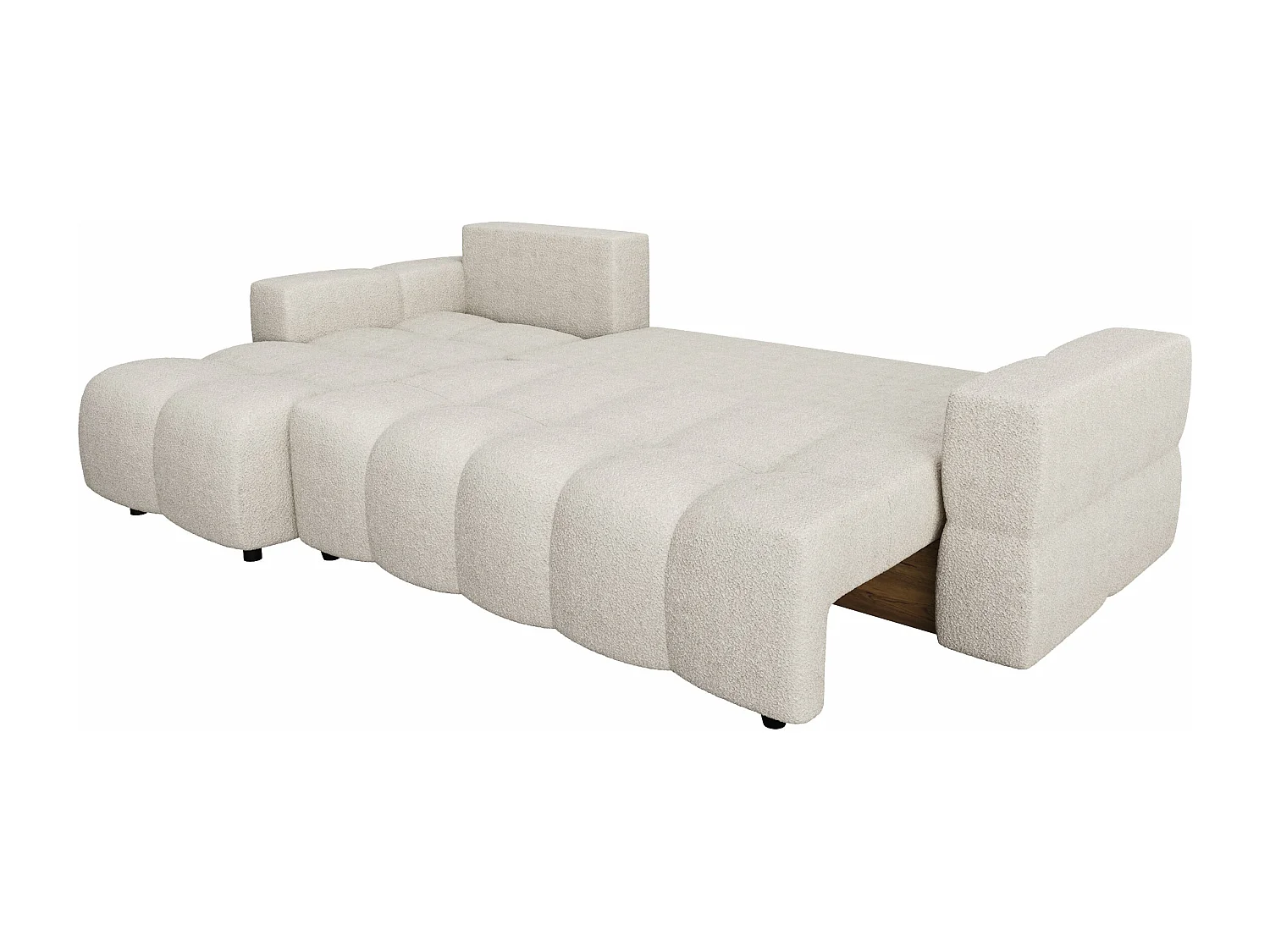 Canapé d'angle gauche convertible coffre 5 places bouclette beige  GABRIEL