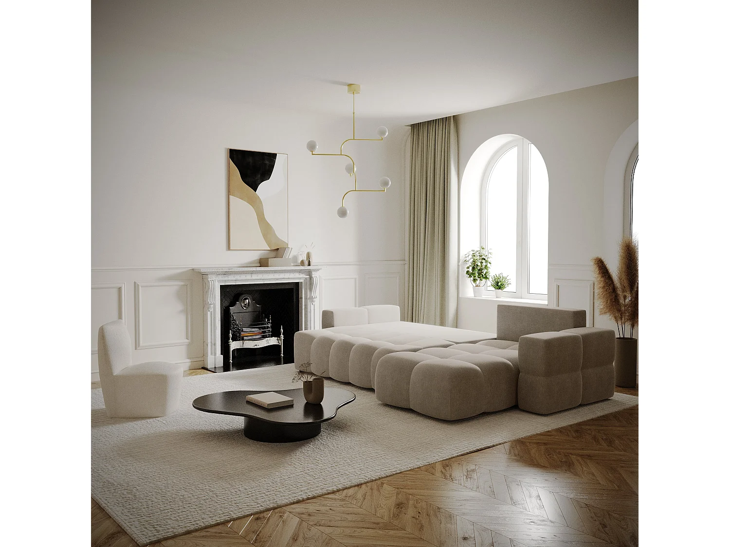 Canapé d'angle gauche convertible coffre 5 places velours taupe  GABRIEL