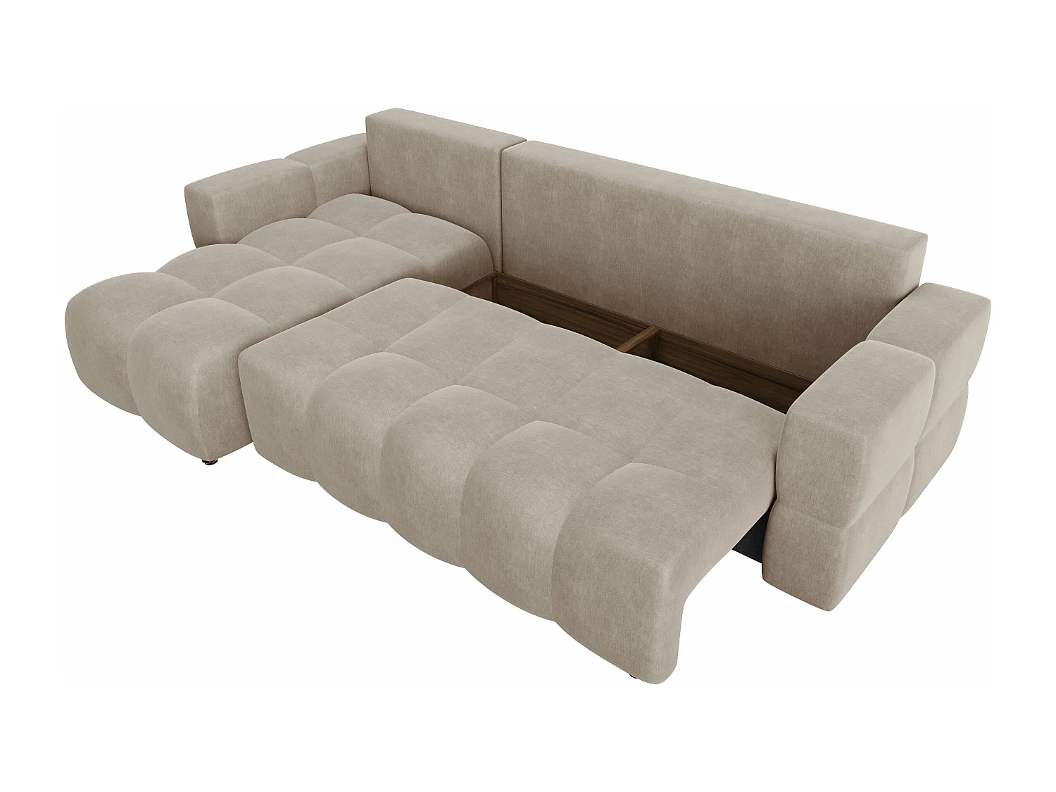 Canapé d'angle gauche convertible coffre 5 places velours taupe  GABRIEL