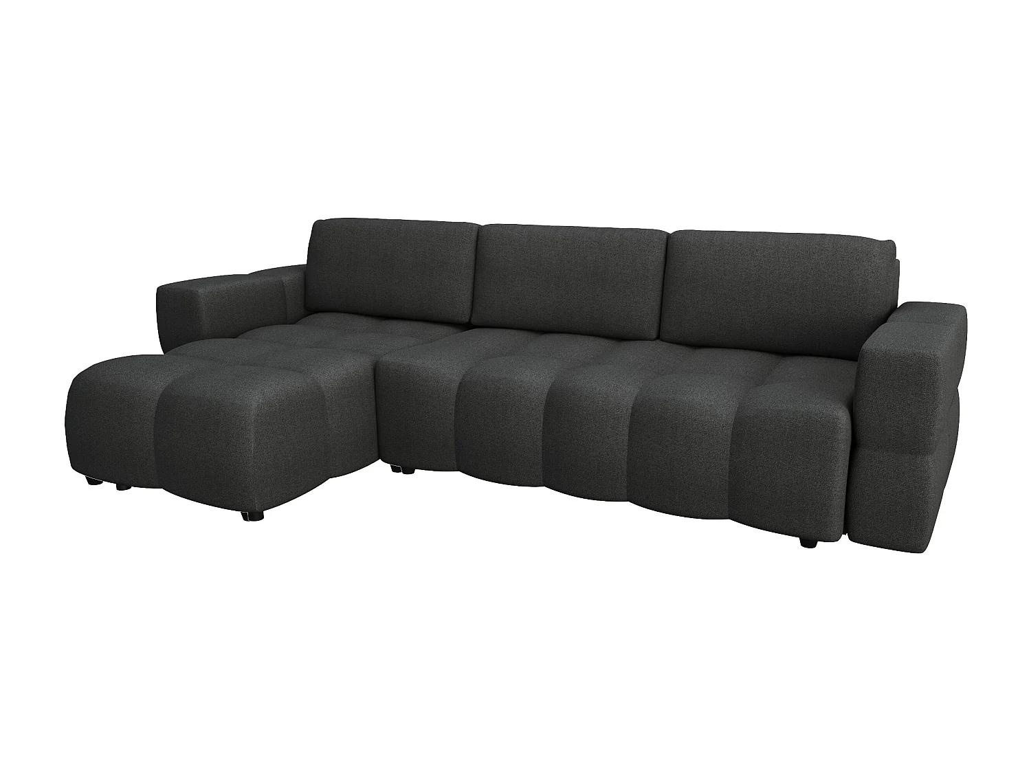 Canapé d'angle gauche convertible coffre 5 places tissu tramé gris  GABRIEL