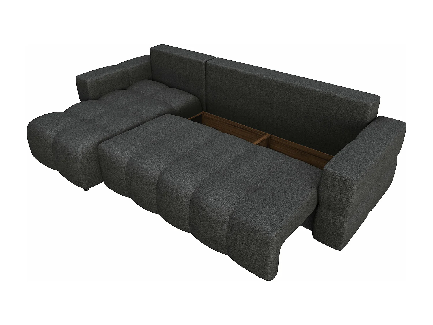 Canapé d'angle gauche convertible coffre 5 places tissu tramé gris  GABRIEL