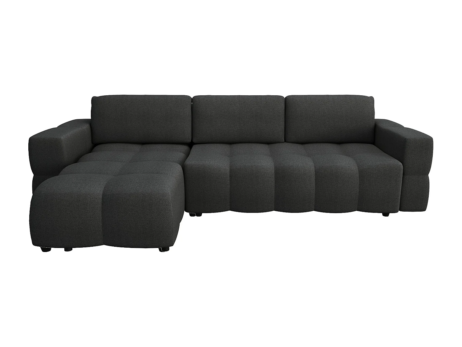 Canapé d'angle gauche convertible 5 places GABRIEL en tissu tramé gris anthracite