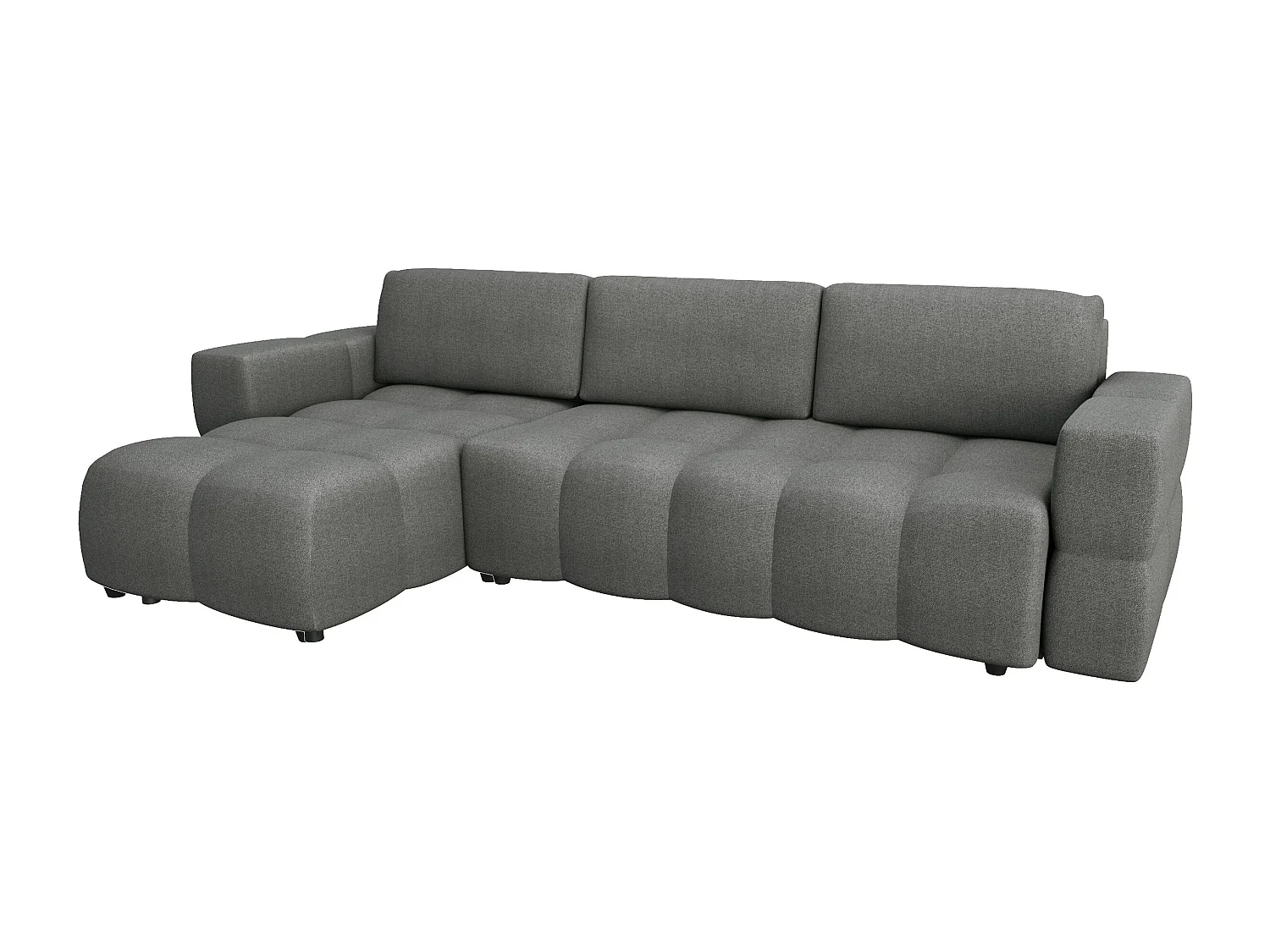 Canapé d'angle gauche convertible 5 places GABRIEL en tissu tramé gris anthracite