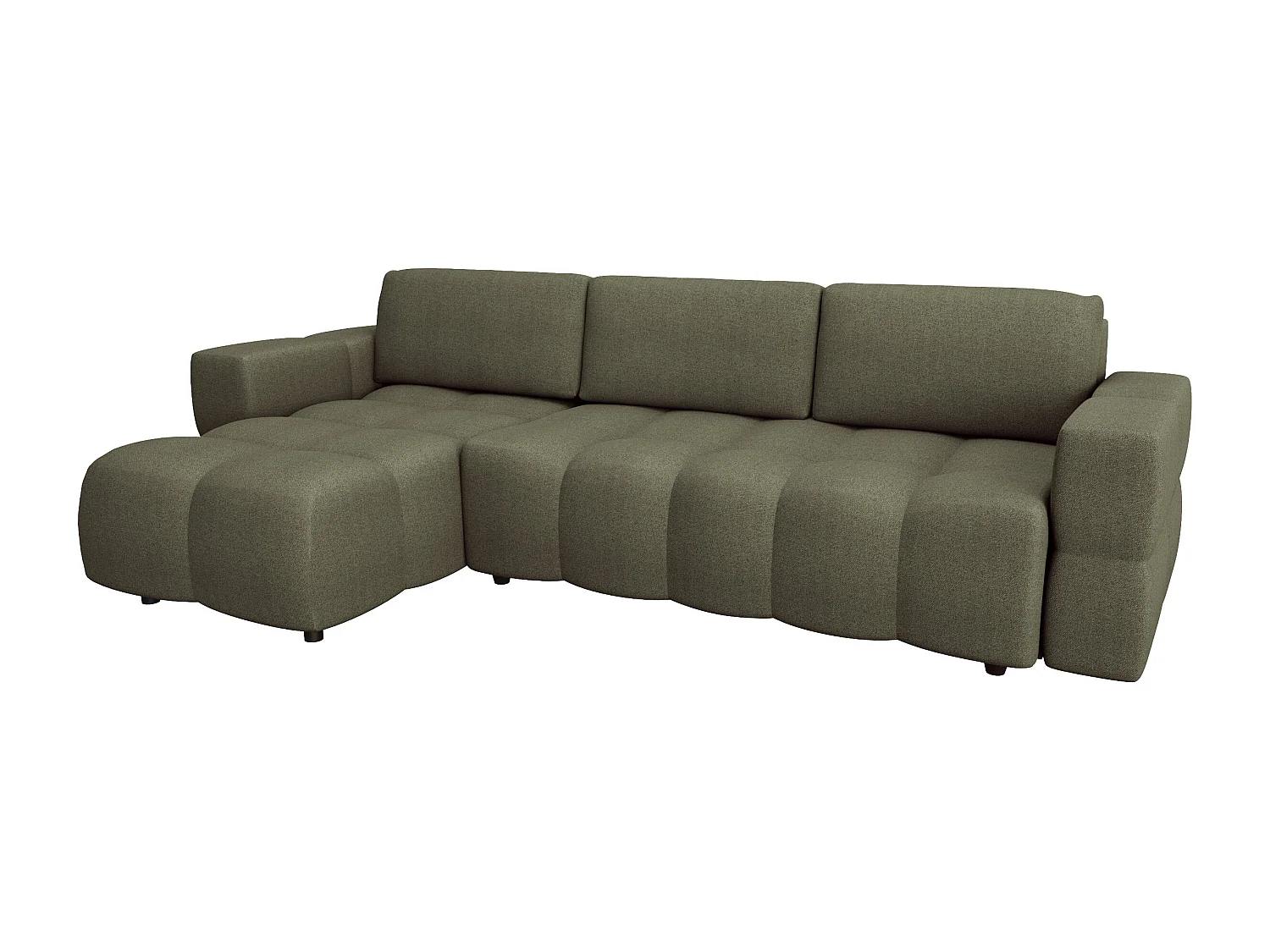 Canapé d'angle gauche convertible coffre 5 places tissu tramé vert  GABRIEL