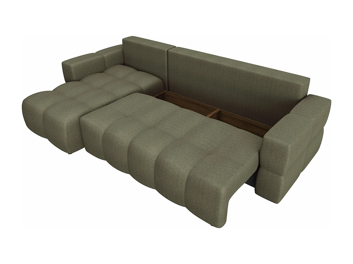 Canapé d'angle gauche convertible coffre 5 places tissu tramé vert  GABRIEL