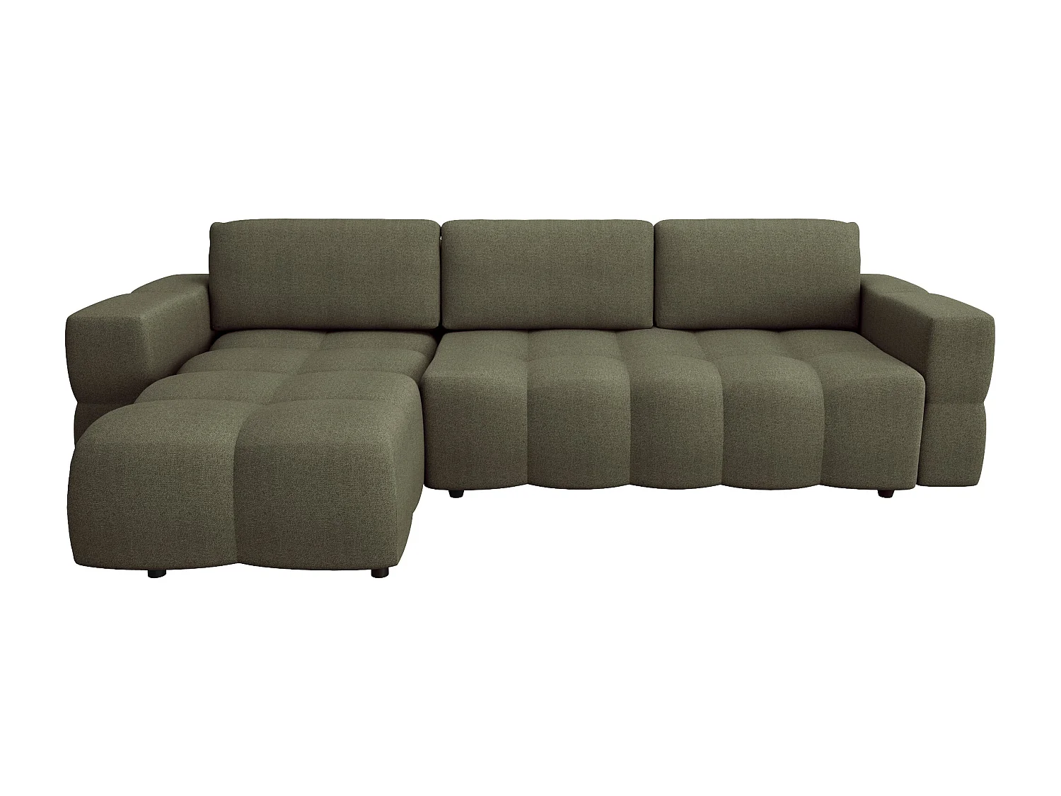 Canapé d'angle gauche convertible 5 places GABRIEL en tissu tramé vert olive