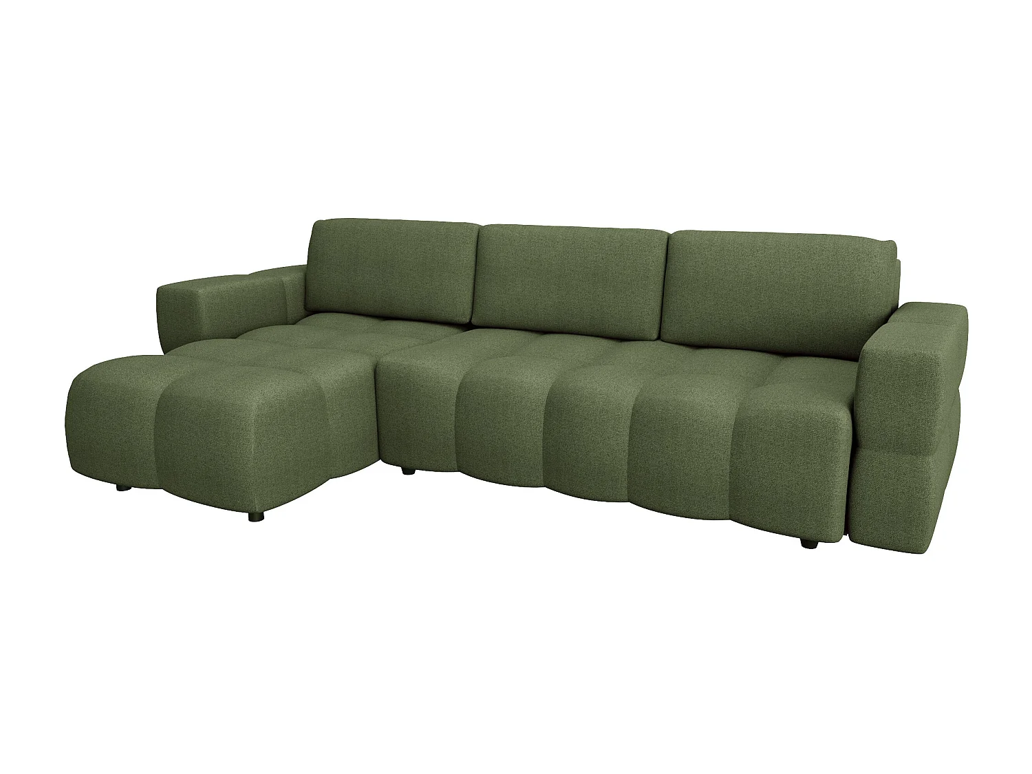Canapé d'angle gauche convertible 5 places GABRIEL en tissu tramé vert olive