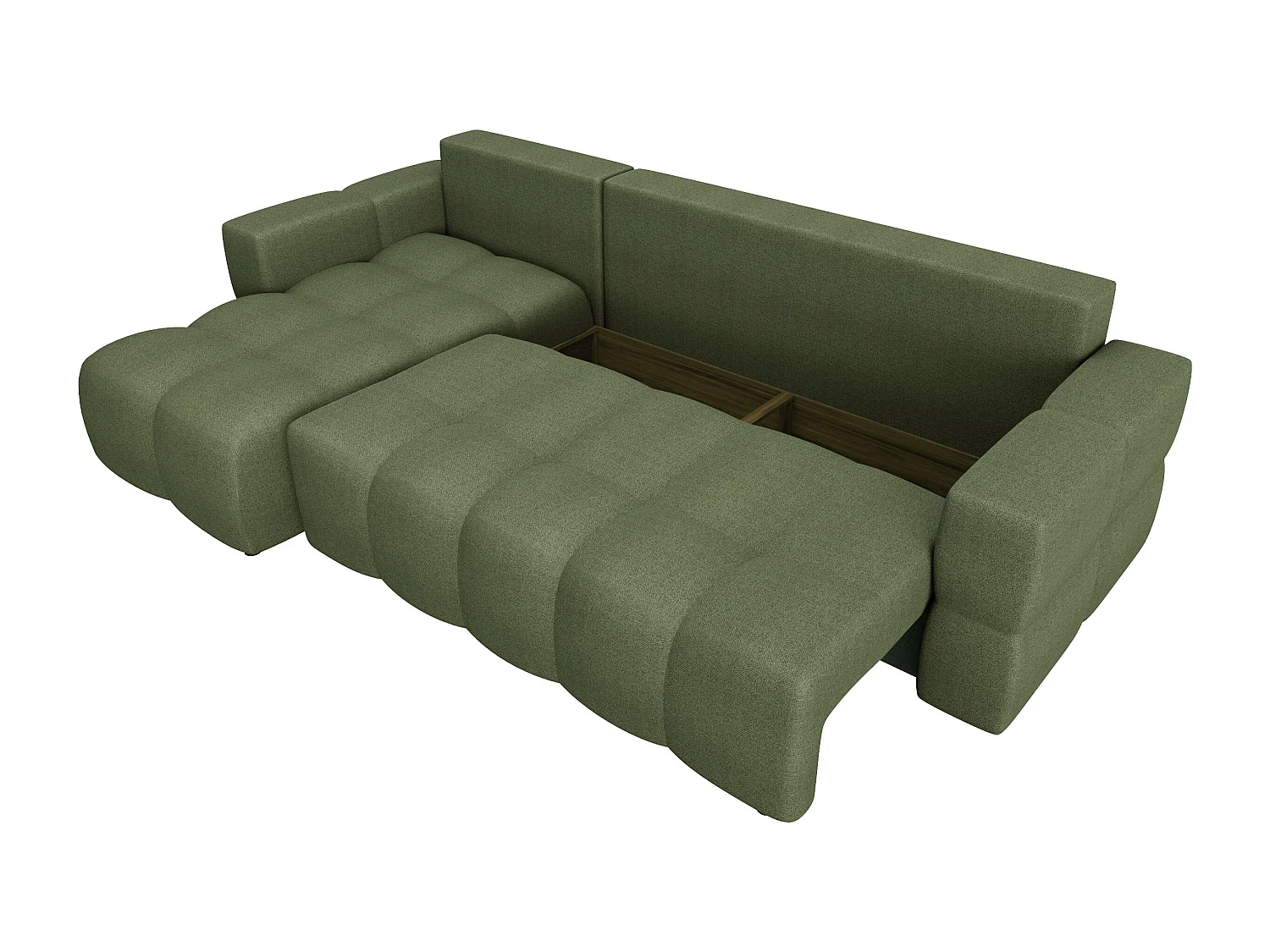 Canapé d'angle gauche convertible 5 places GABRIEL en tissu tramé vert olive