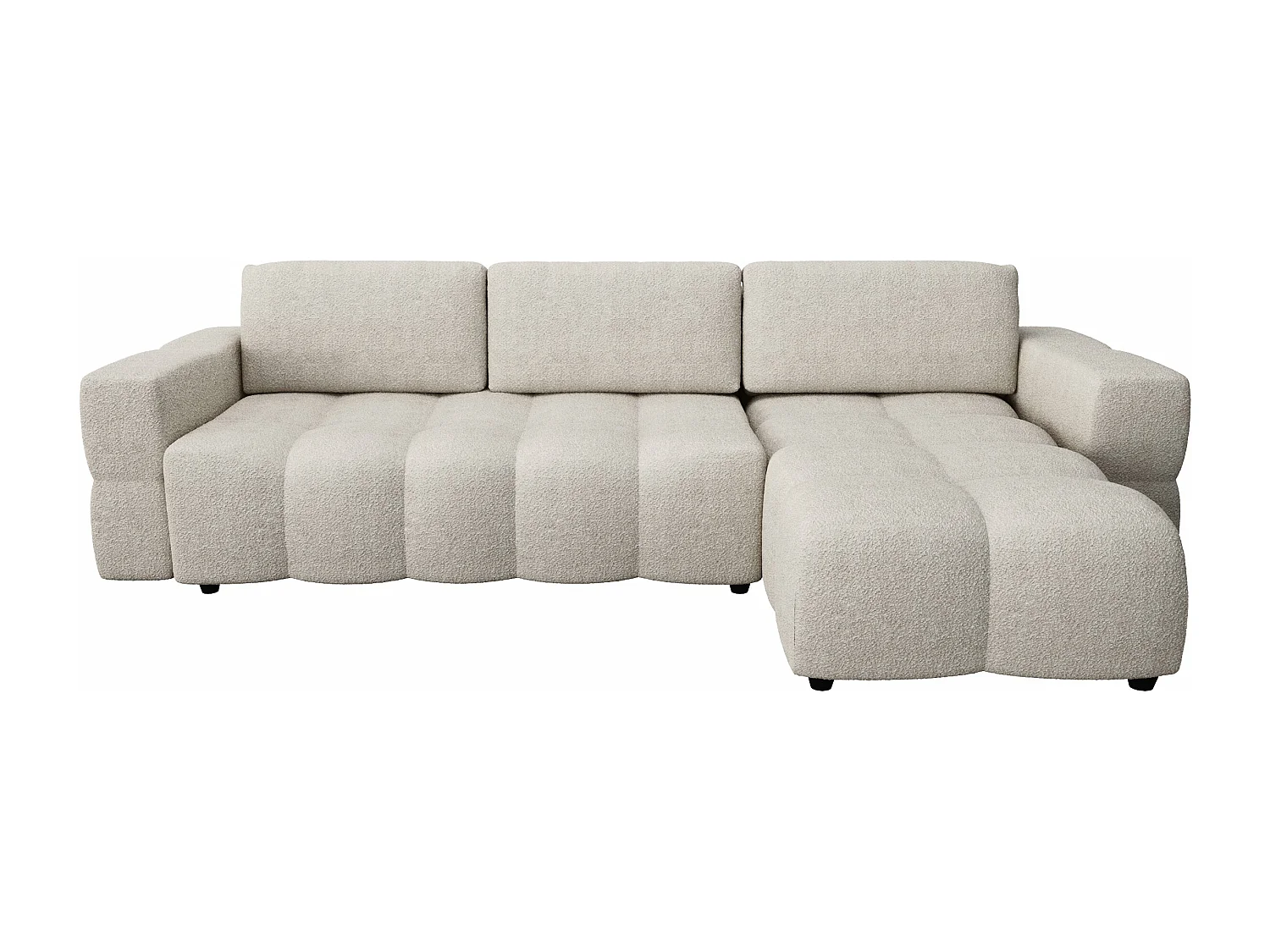 Canapé d'angle droit convertible coffre bouclette beige 260cm