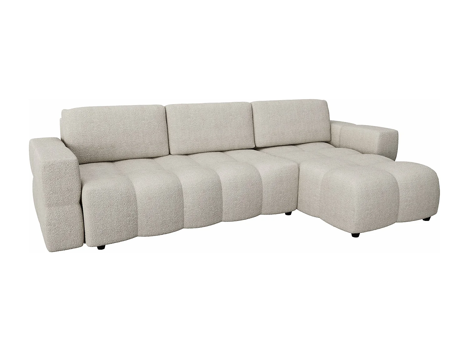 Canapé d'angle droit convertible coffre bouclette beige 260cm