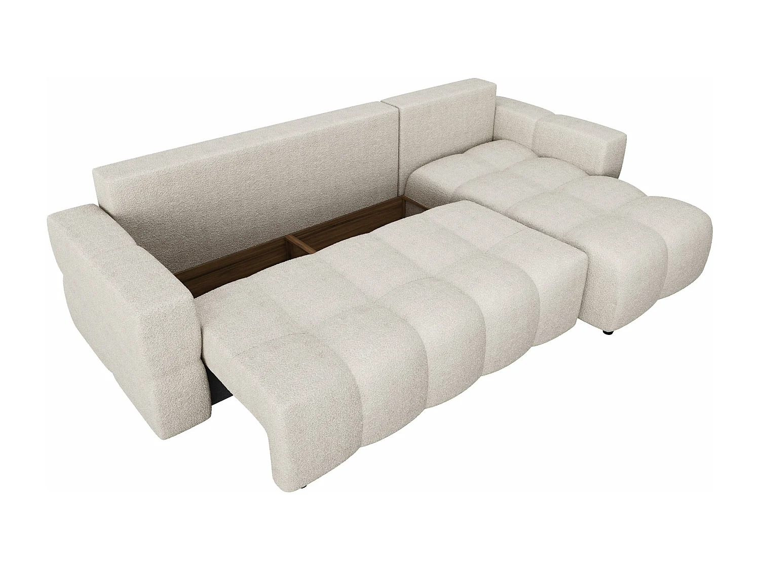 Canapé d'angle droit convertible coffre bouclette beige 260cm