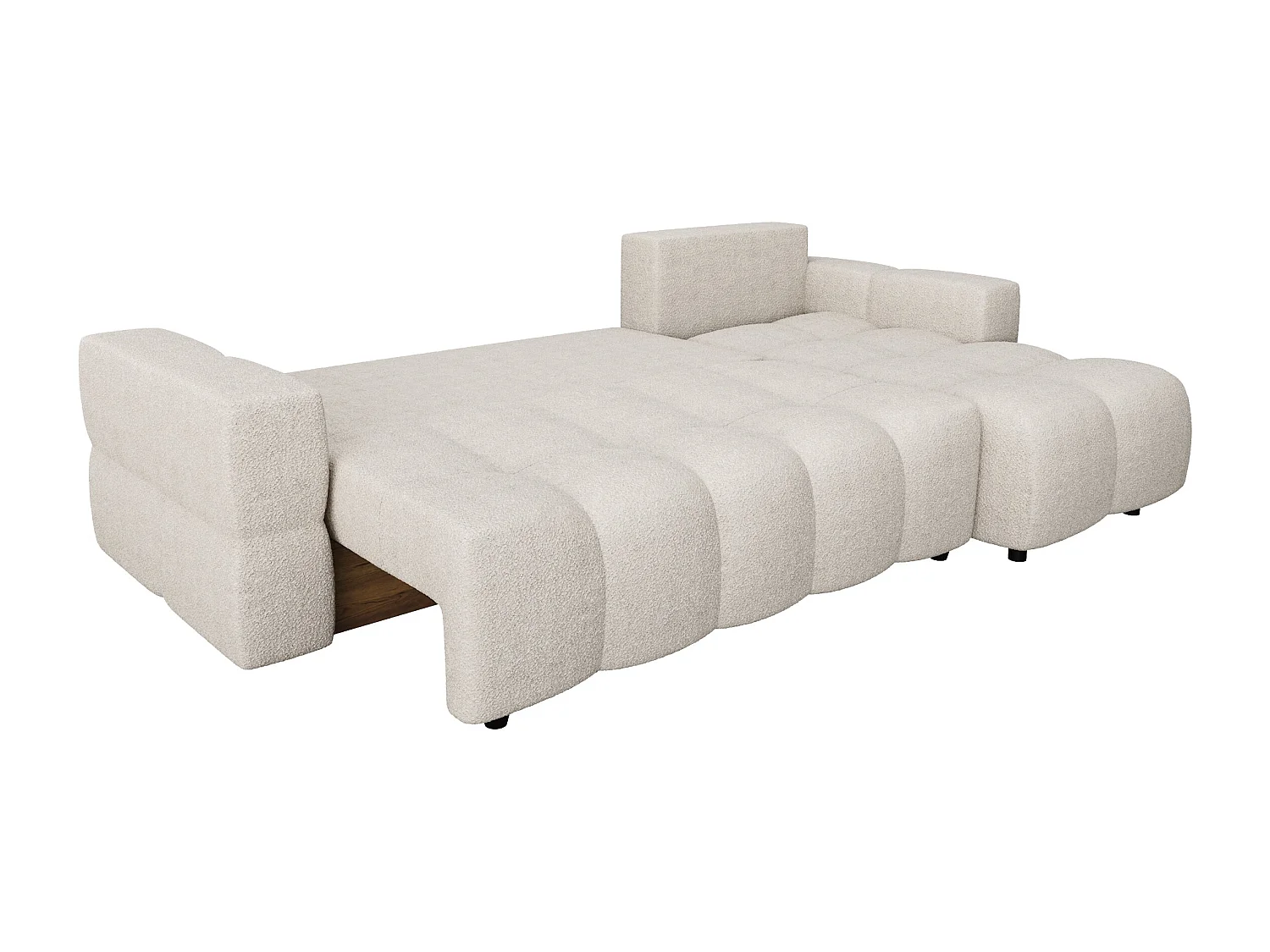 Canapé d'angle droit convertible coffre bouclette beige 260cm