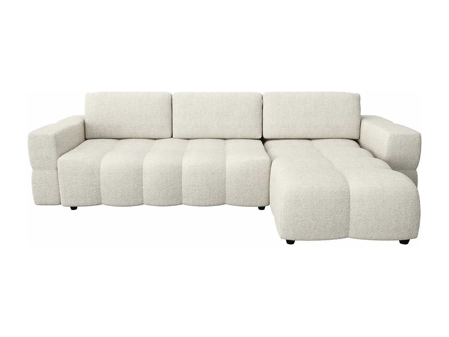 Canapé d'angle droit convertible coffre bouclette crème 260cm