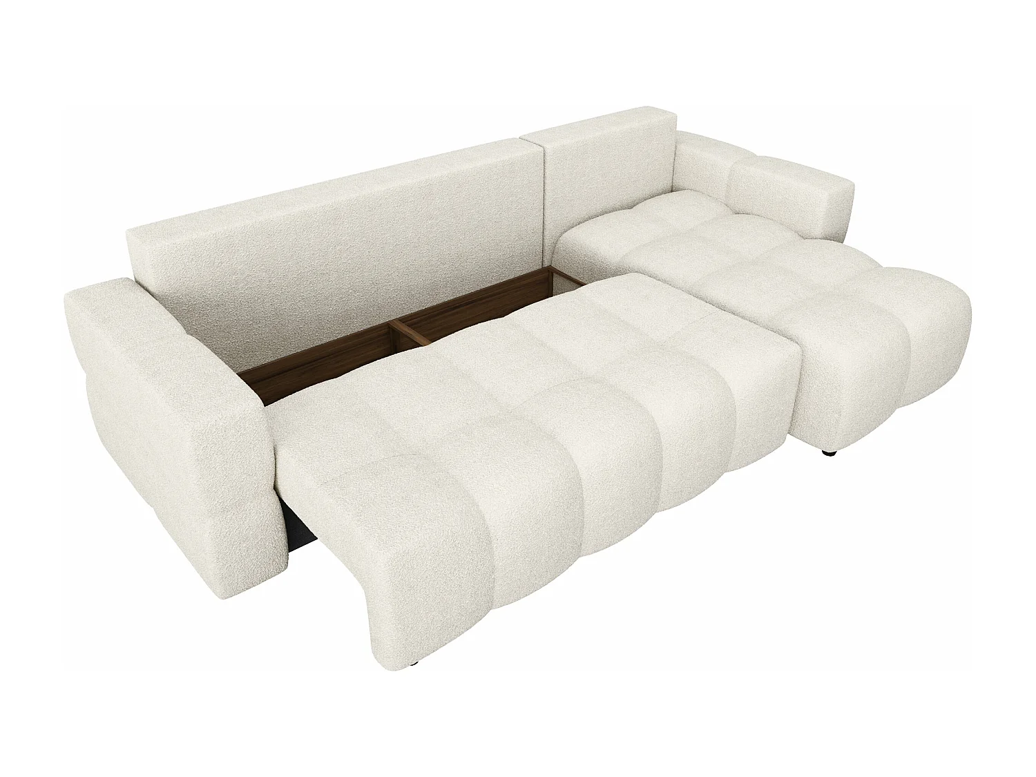 Canapé d'angle droit convertible coffre bouclette crème 260cm