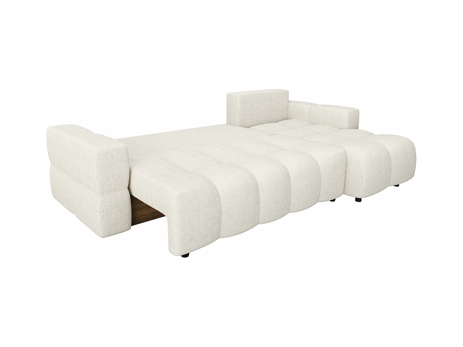 Canapé d'angle droit convertible coffre bouclette crème 260cm