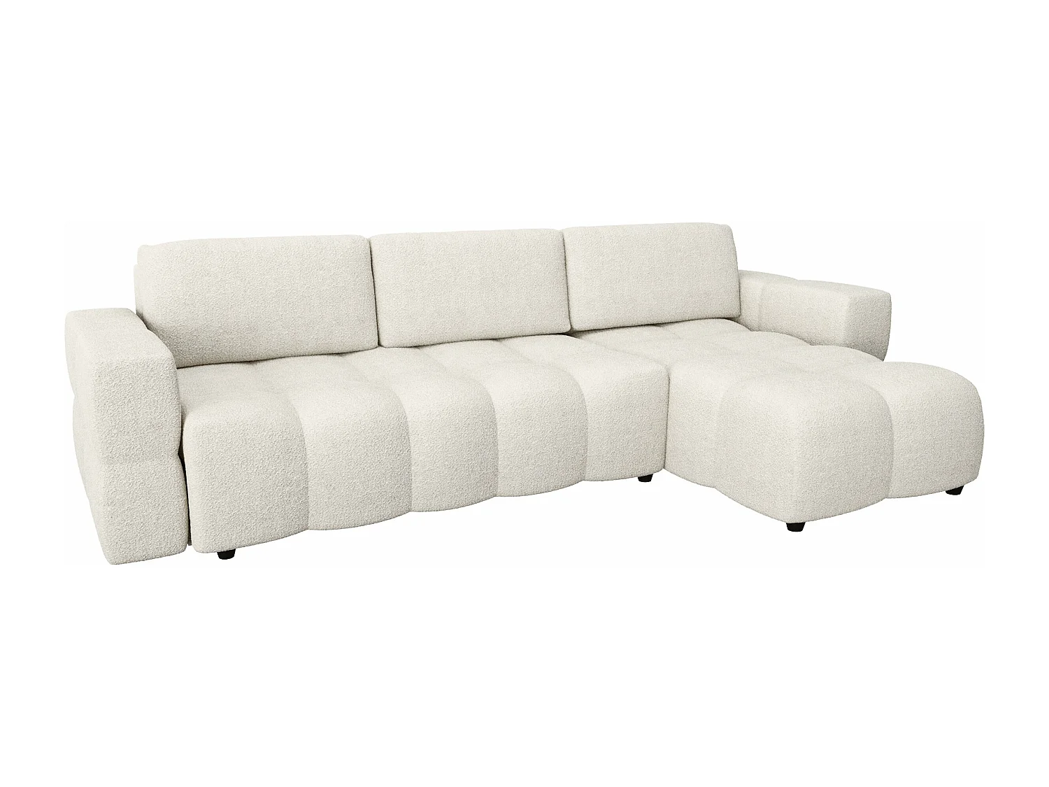 Canapé d'angle droit convertible coffre bouclette crème 260cm