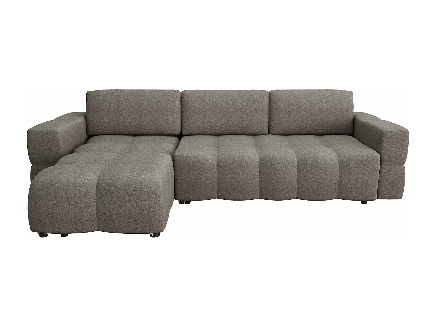 Canapé d'angle gauche convertible coffre tissu tramé taupe 286cm