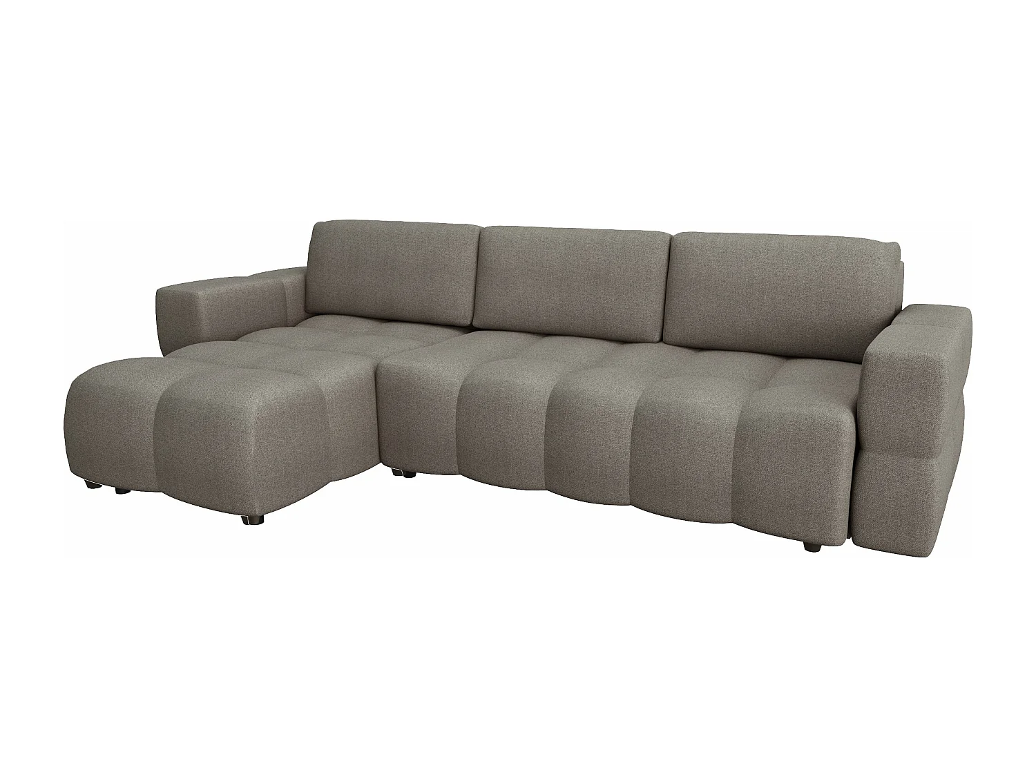 Canapé d'angle gauche convertible coffre tissu tramé taupe 286cm