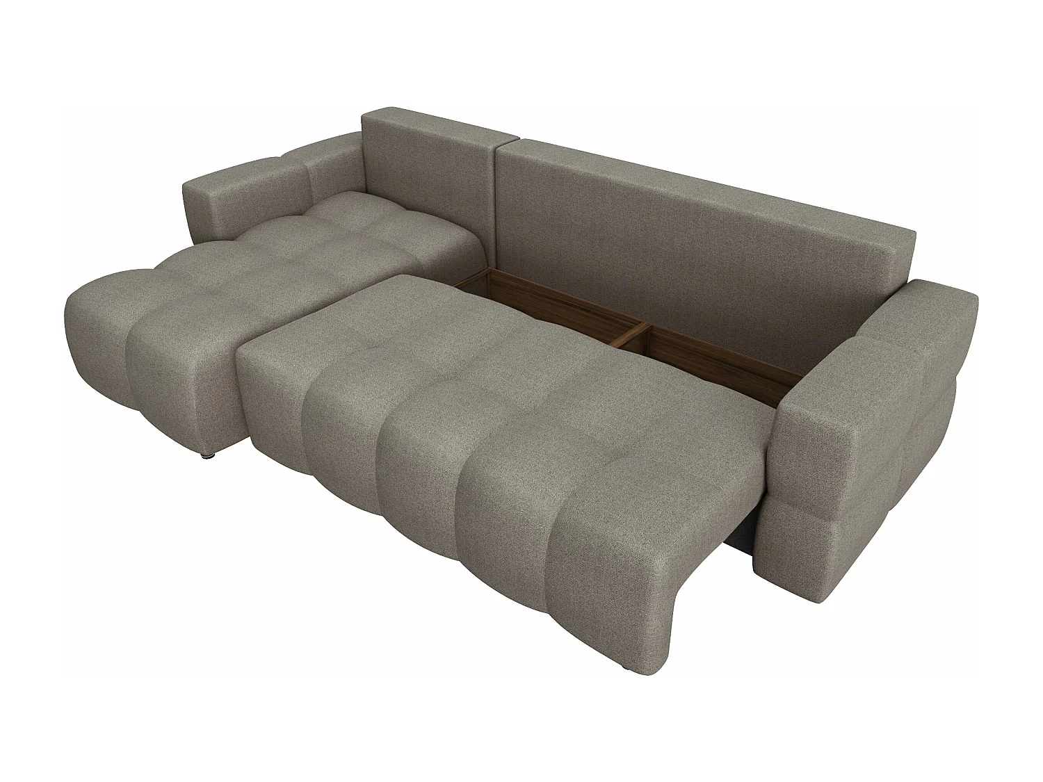 Canapé d'angle gauche convertible coffre tissu tramé taupe 286cm