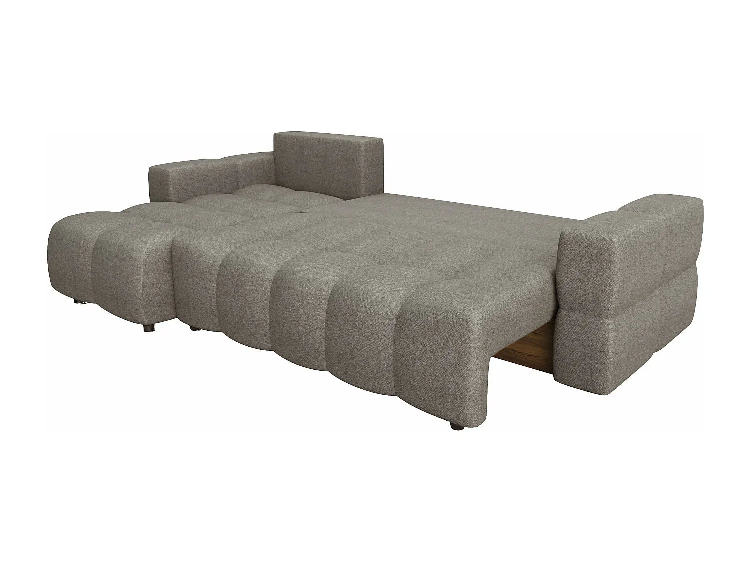 Canapé d'angle gauche convertible coffre tissu tramé taupe 286cm