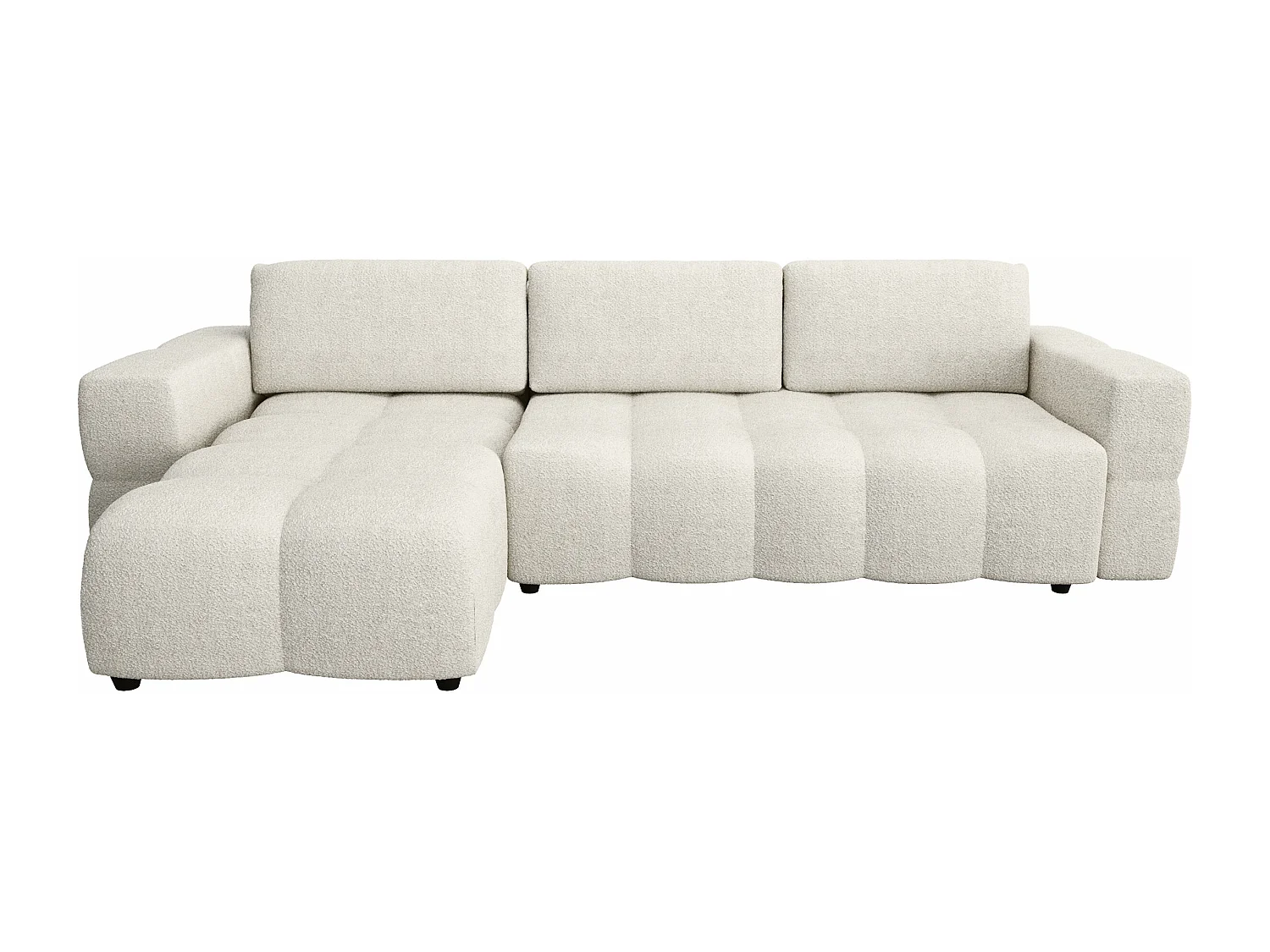 Canapé d'angle gauche convertible coffre 5 places bouclette crème  GABRIEL