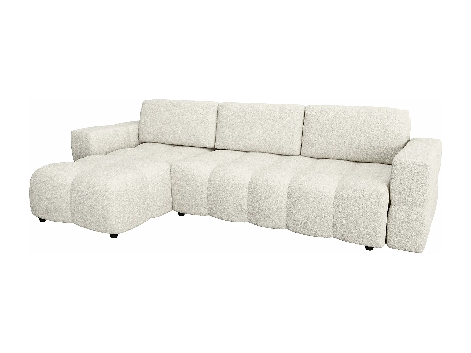 Canapé d'angle gauche convertible coffre 5 places bouclette crème  GABRIEL