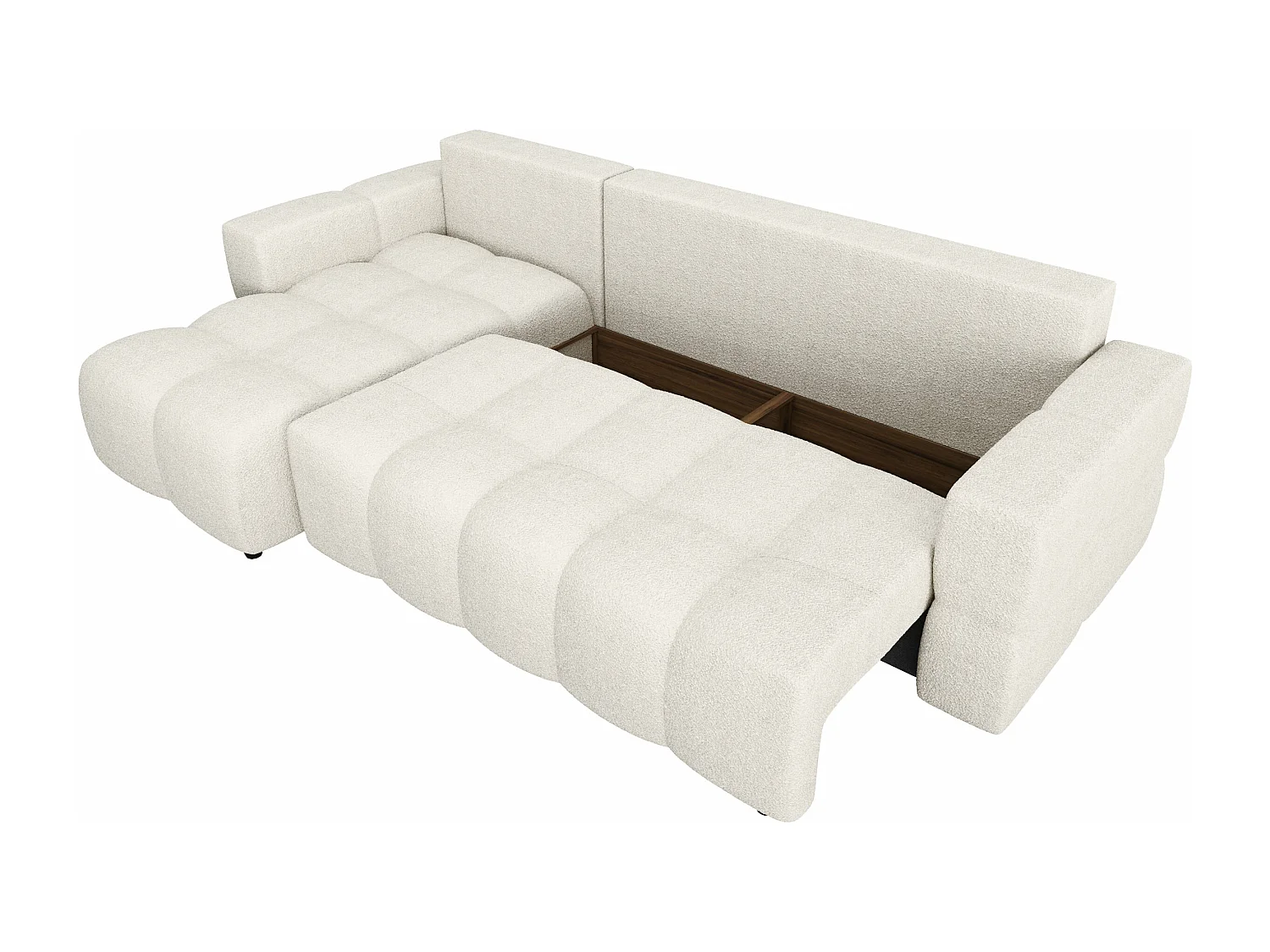 Canapé d'angle gauche convertible coffre 5 places bouclette crème  GABRIEL