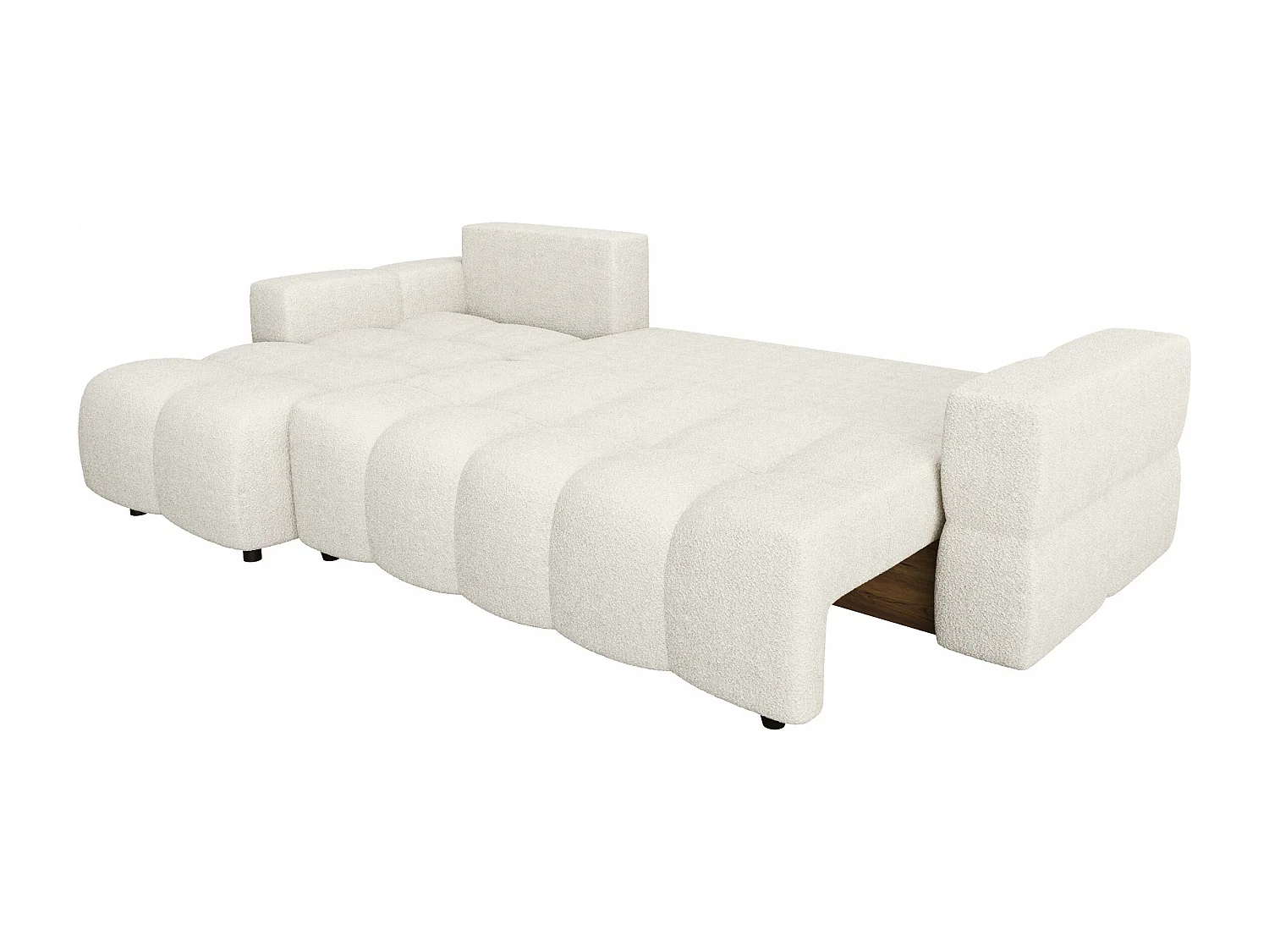 Canapé d'angle gauche convertible coffre 5 places bouclette crème  GABRIEL