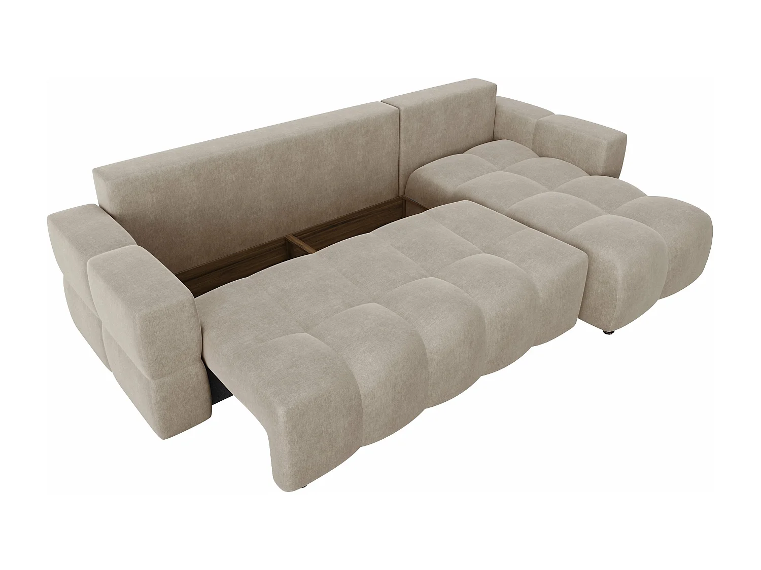 Canapé d'angle droit convertible coffre 5 places velours taupe  GABRIEL