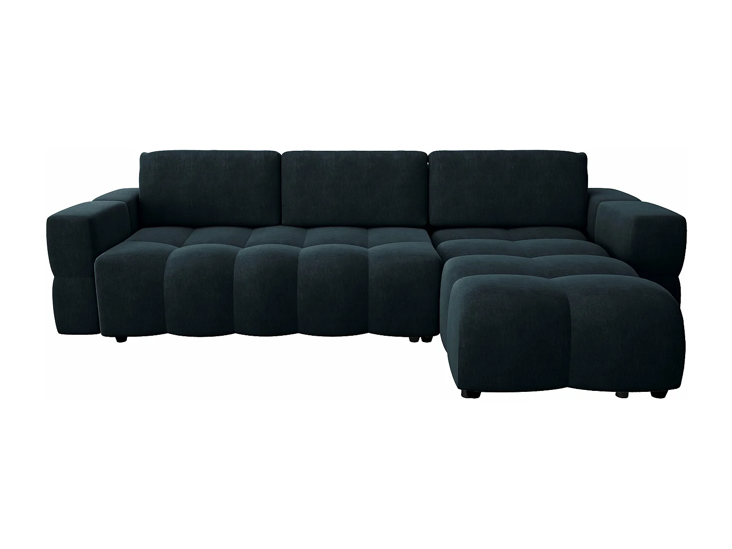 Canapé d'angle droit convertible coffre 5 places velours bleu paon  GABRIEL