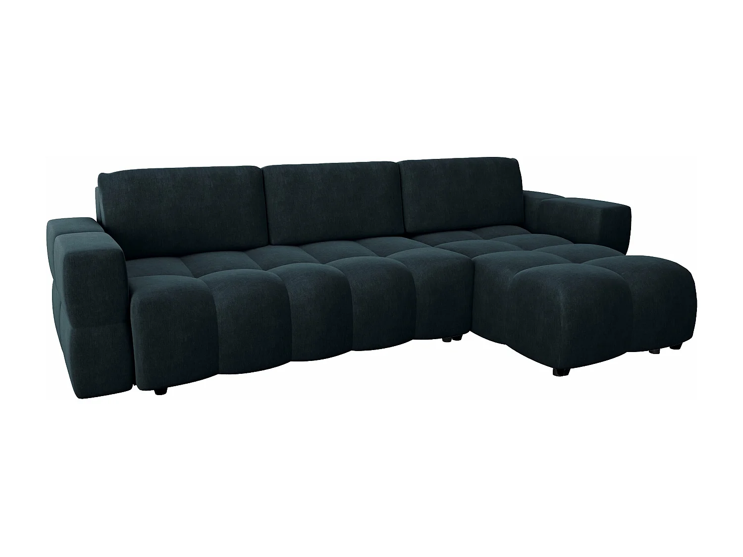 Canapé d'angle droit convertible coffre 5 places velours bleu paon  GABRIEL