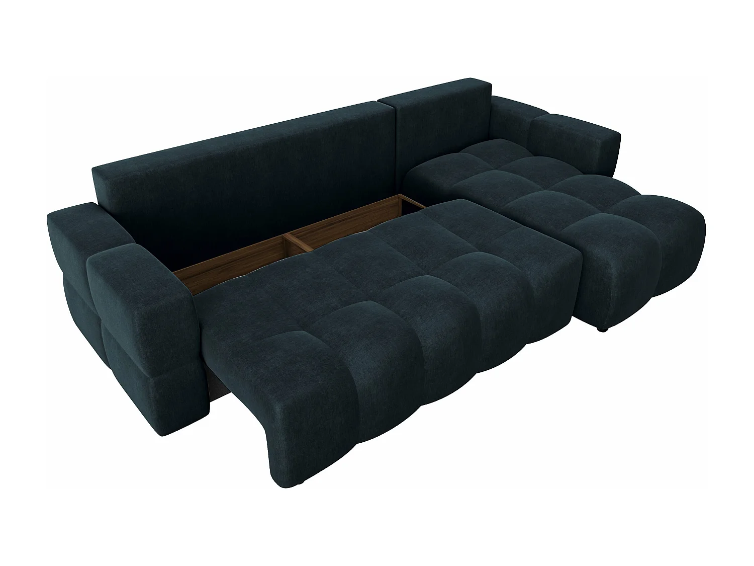 Canapé d'angle droit convertible coffre 5 places velours bleu paon  GABRIEL