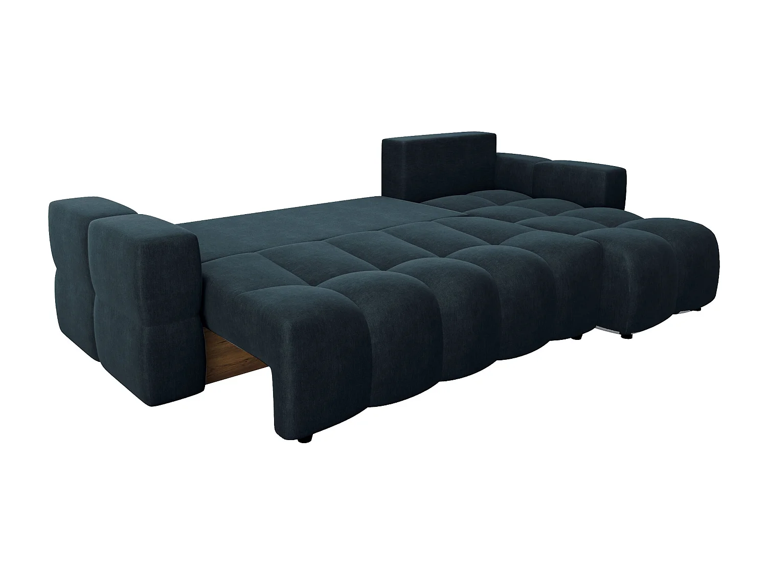 Canapé d'angle droit convertible coffre 5 places velours bleu paon  GABRIEL