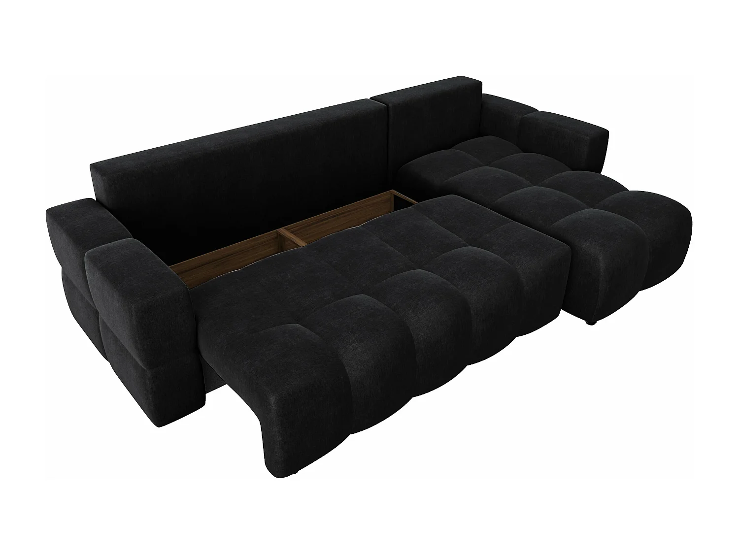 Canapé d'angle droit convertible coffre 5 places velours gris noir  GABRIEL