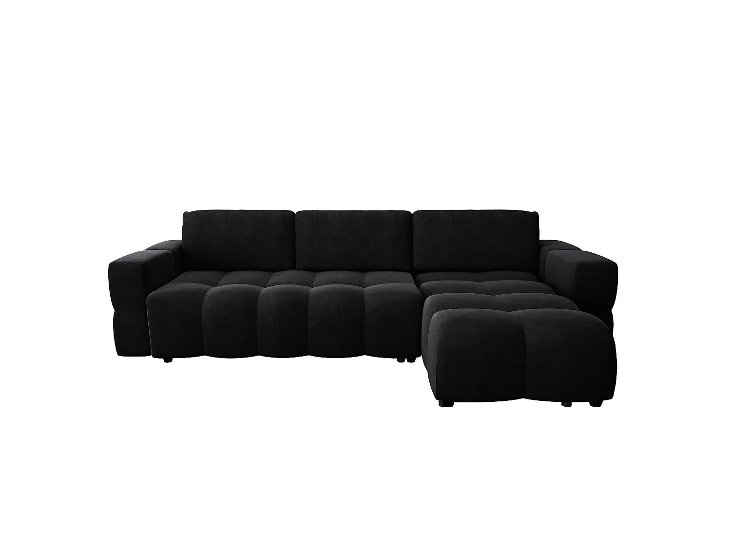 Canapé d'angle droit convertible 5 places avec coffre en velours noir GABRIEL
