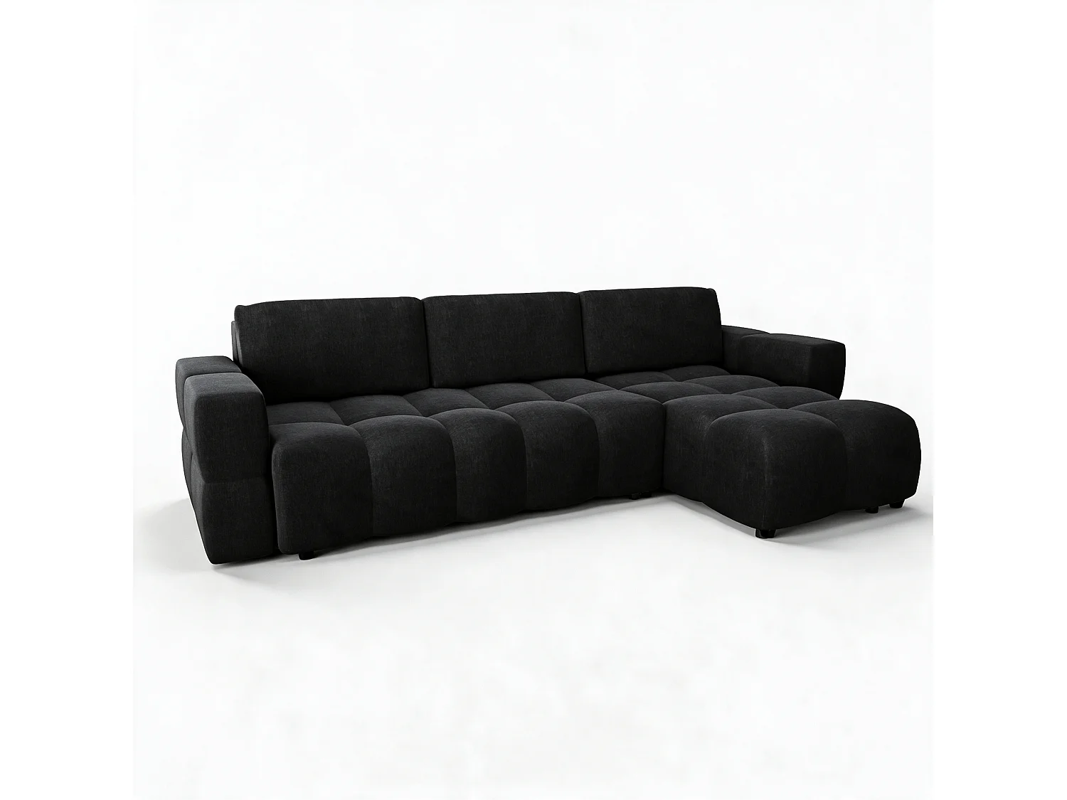 Canapé d'angle droit convertible 5 places avec coffre en velours noir GABRIEL