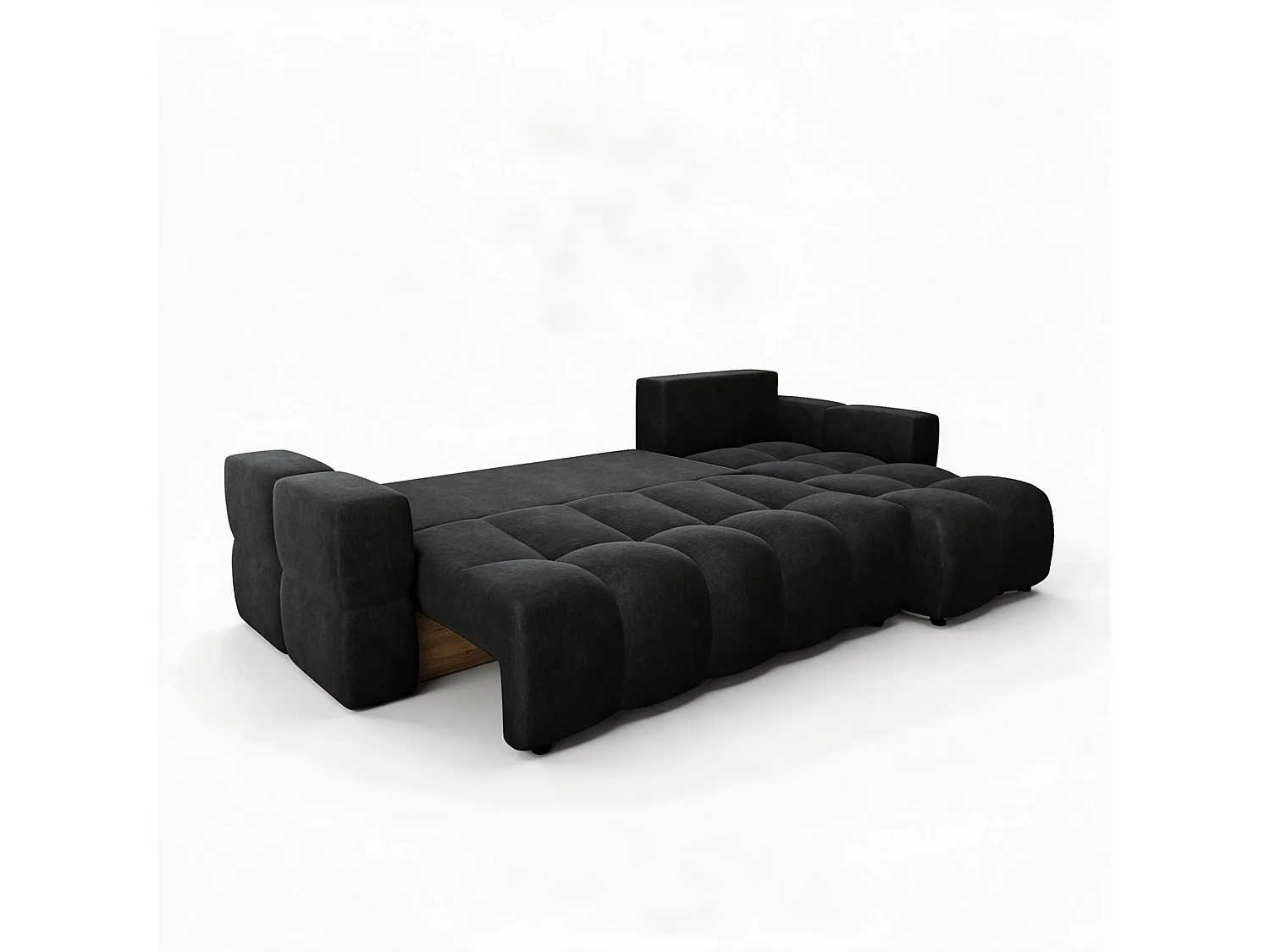 Canapé d'angle droit convertible 5 places avec coffre en velours noir GABRIEL
