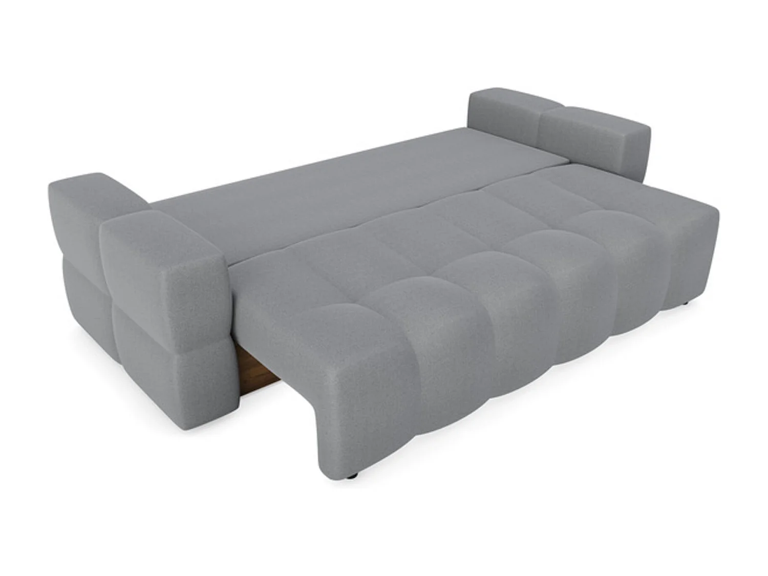 Canapé convertible coffre noyer 4 places GABRIEL en tissu tramé gris béton
